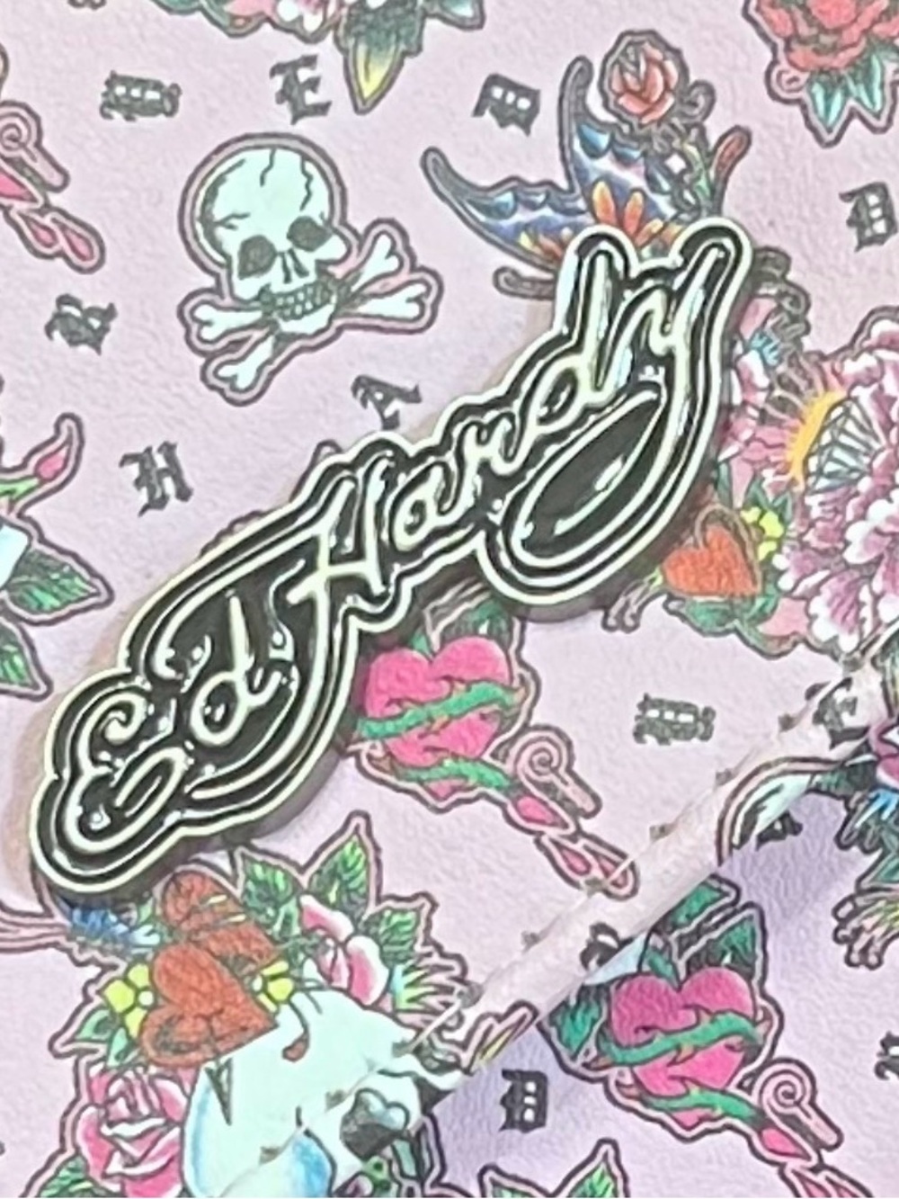 Ed Hardy Pink Tattoo Skull Rose Floral Checkbook Wallet Y2K NWOT